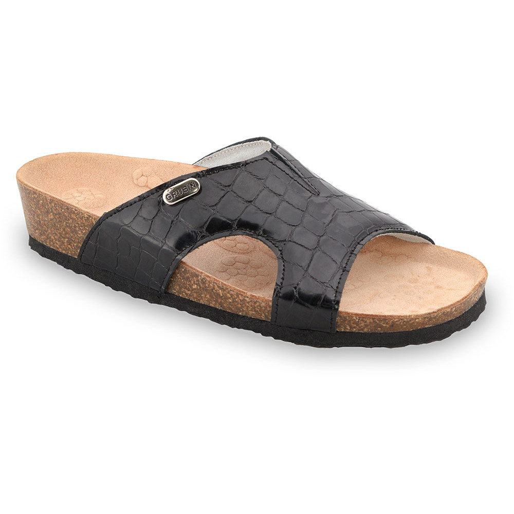 MARTINA Pantoffeln für Damen - Leder (37-41) - schwarz mit Muster, 38