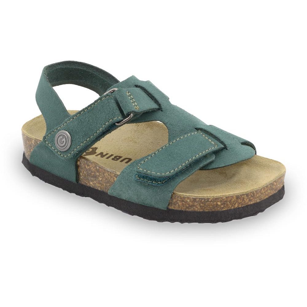 ROTONDA Kožené detské sandále-velúr (23-29) - zelená, 28